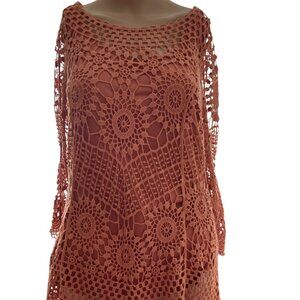 Ultra Pink Coral Double Layered Crochet Bohemian Top
